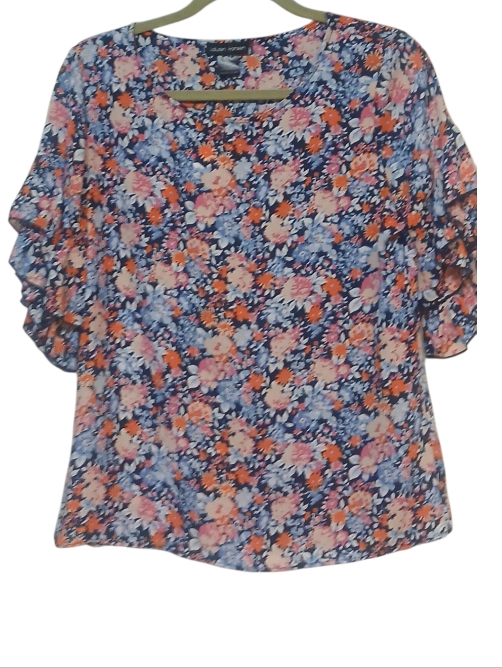 Lauren Hansen - NWT, Floral Blouse, Ruffled Short Sleeve, Round Neck, Size S - Picture 13 of 13